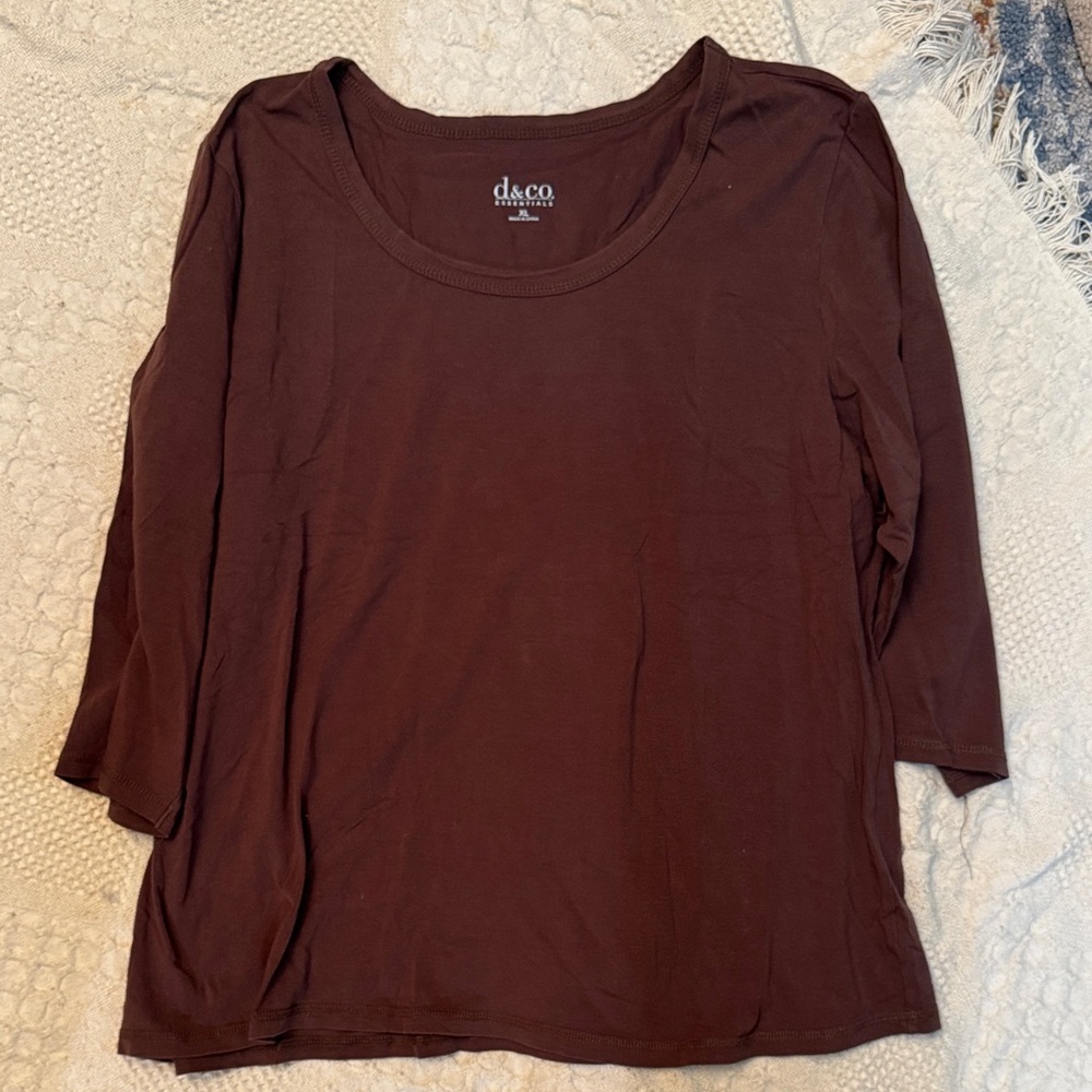 Denim&Co Deep Brown 3/4 Sleeve Top